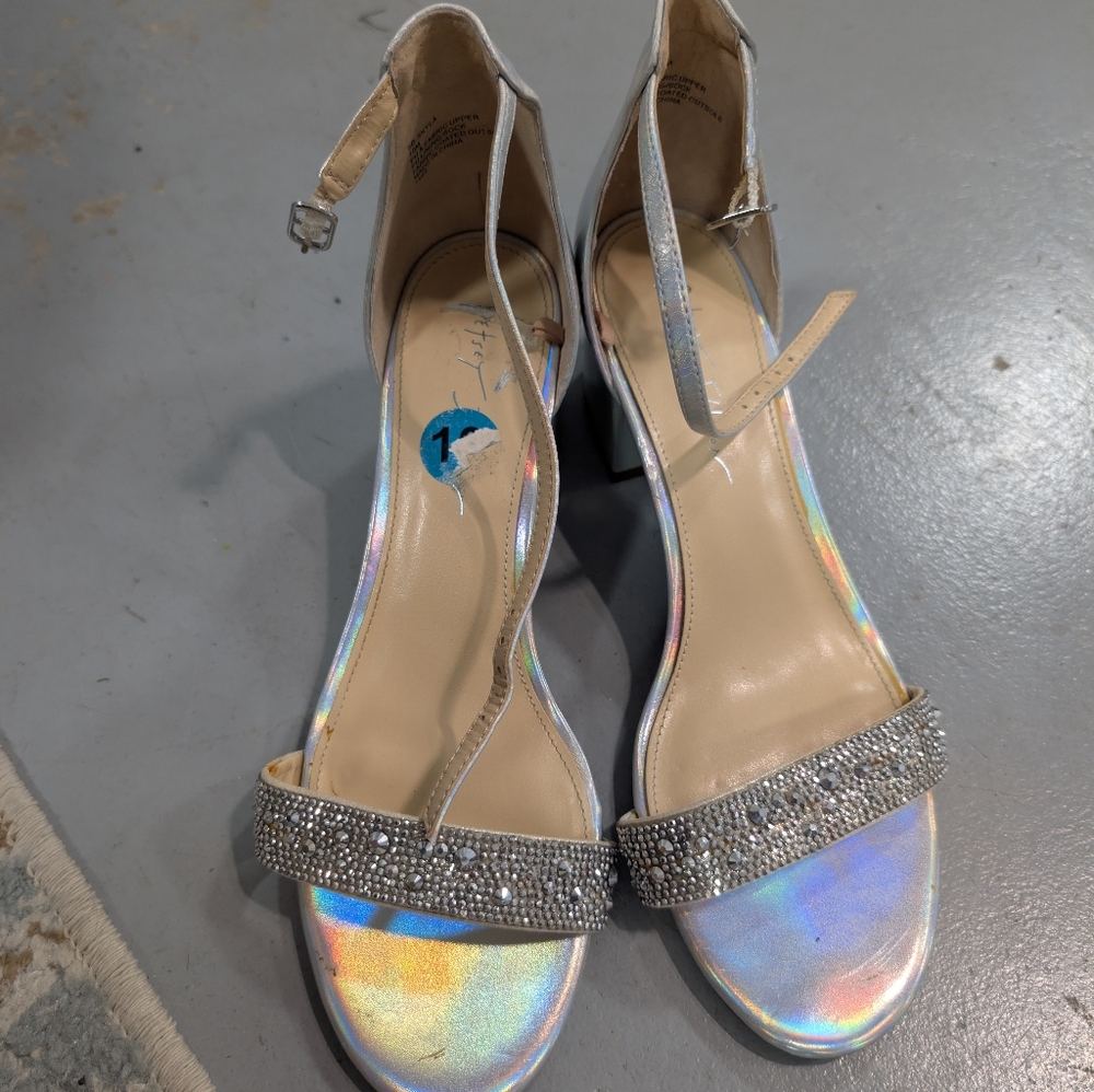 Silver Strappy Heels with Rhinestone Detailing